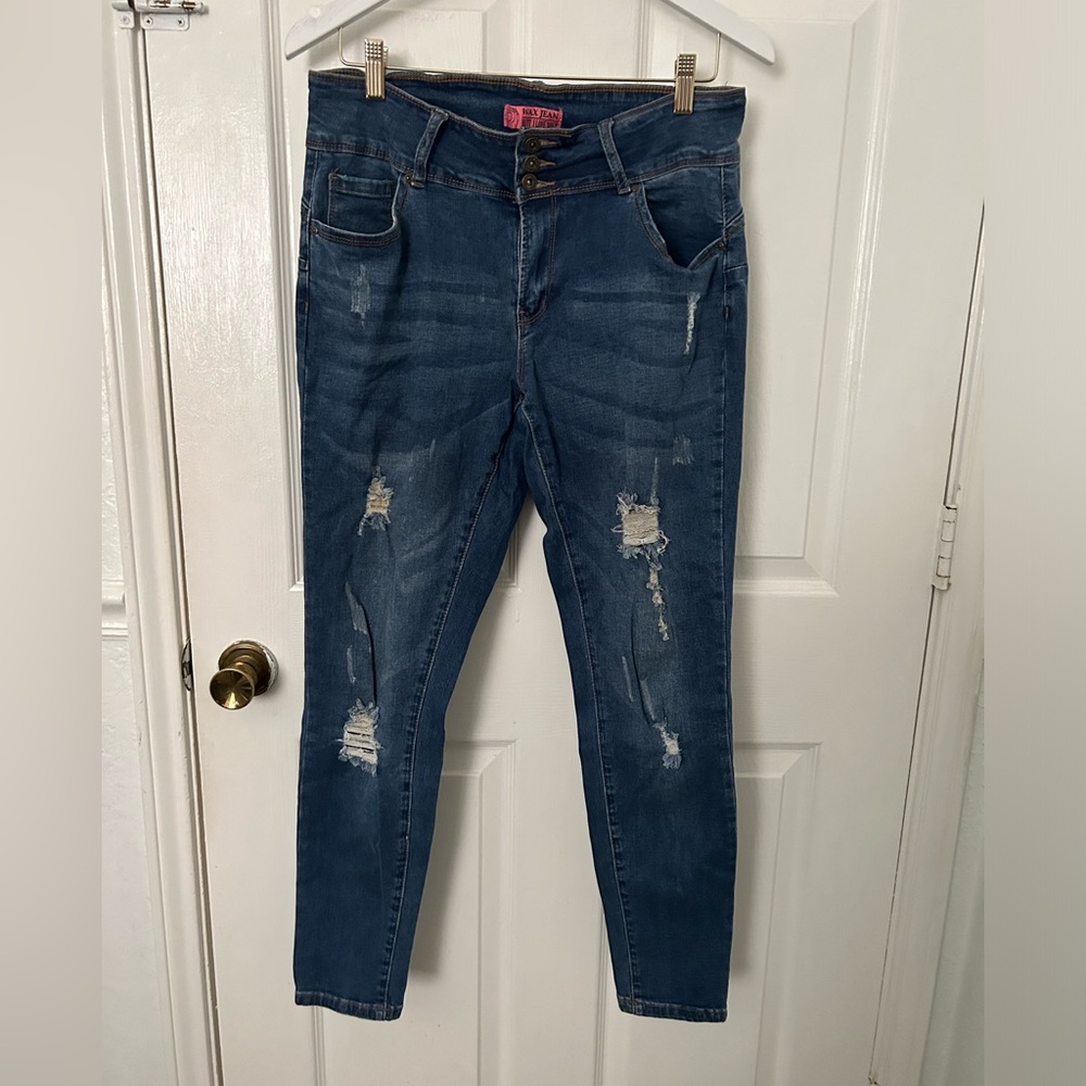 Wax Jean Dark Blue Distressed Skinny Jeans